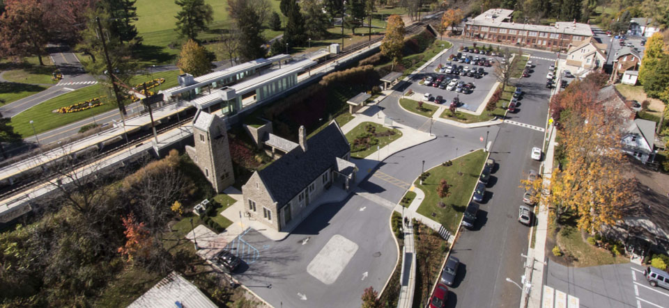 aerial of train station infrastructure