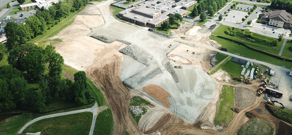 aerial of site work for new school in maryland