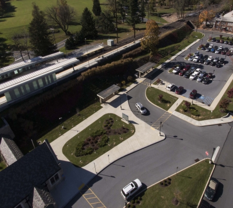 aerial of train station infrastructure