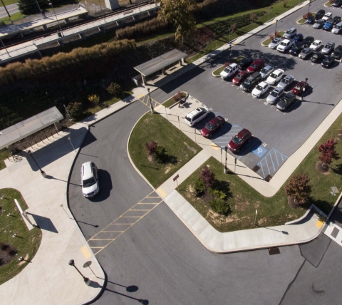 aerial of train station infrastructure