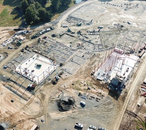 aerial of site work for new school in maryland