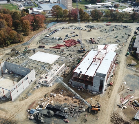aerial of site work for new school in maryland
