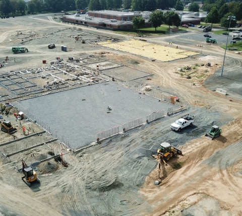 aerial of site work for new school in maryland