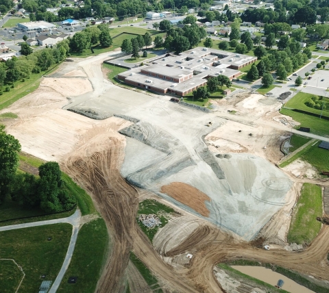 aerial of site work for new school in maryland