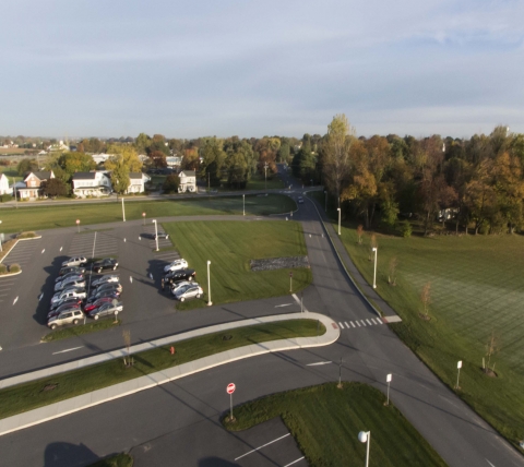 entrance street and infrastructure at new school