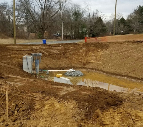 in progress retainage pond at church