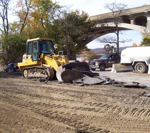 dozer demo of black top near susquehanna bridge