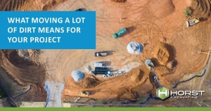 aerial view excavating site moving dirt construction project