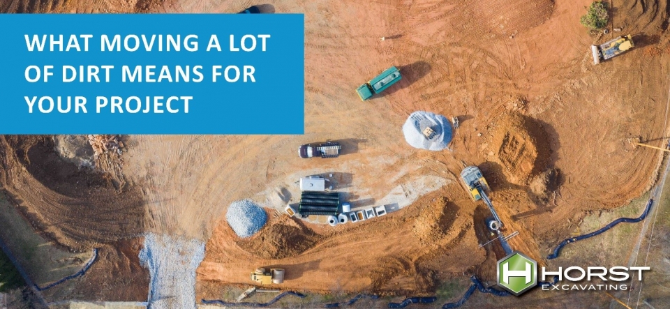 aerial view excavating site moving dirt construction project