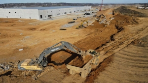 aerial view of warehouse under construction