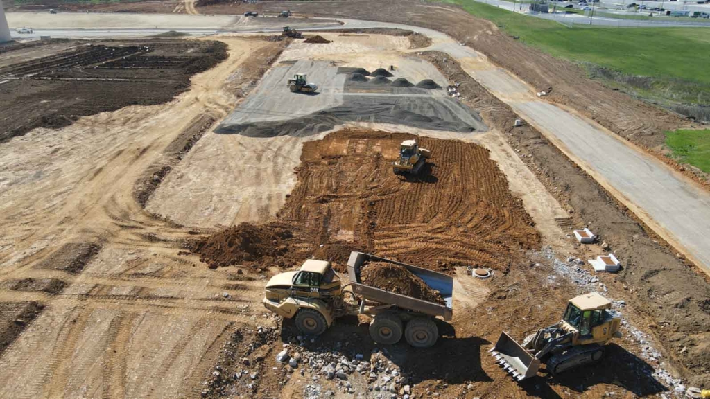 excavating equipment working on active jobsite