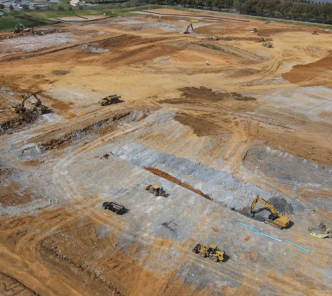 large warehouse construction site work