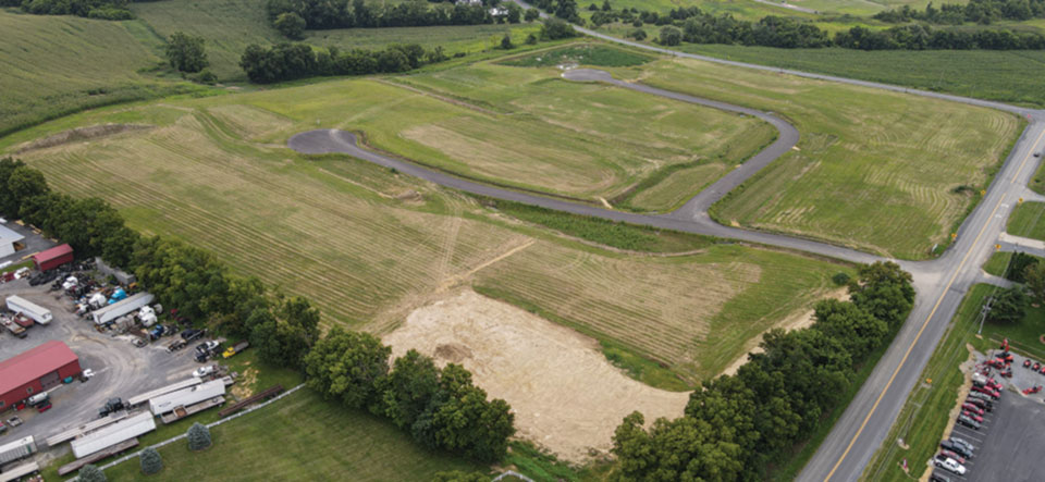 aerial view of construction site prepped for industrial buildings