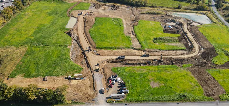 aerial image of sitework at large industrial construction site