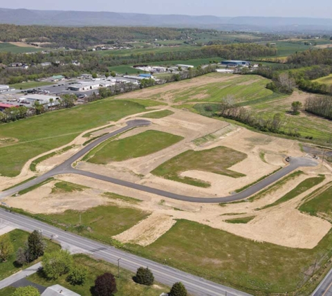 aerial view of construction site prepped for industrial buildings