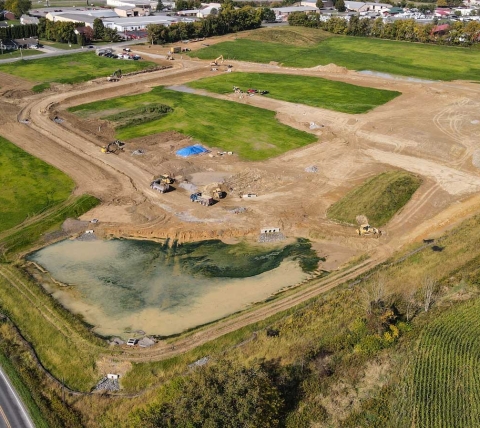 aerial image of sitework at large industrial construction site