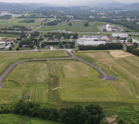 aerial view of construction site prepped for industrial buildings