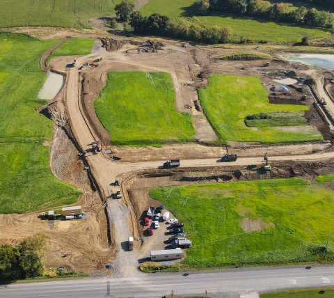 aerial image of sitework at large industrial construction site