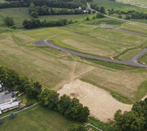 aerial view of construction site prepped for industrial buildings