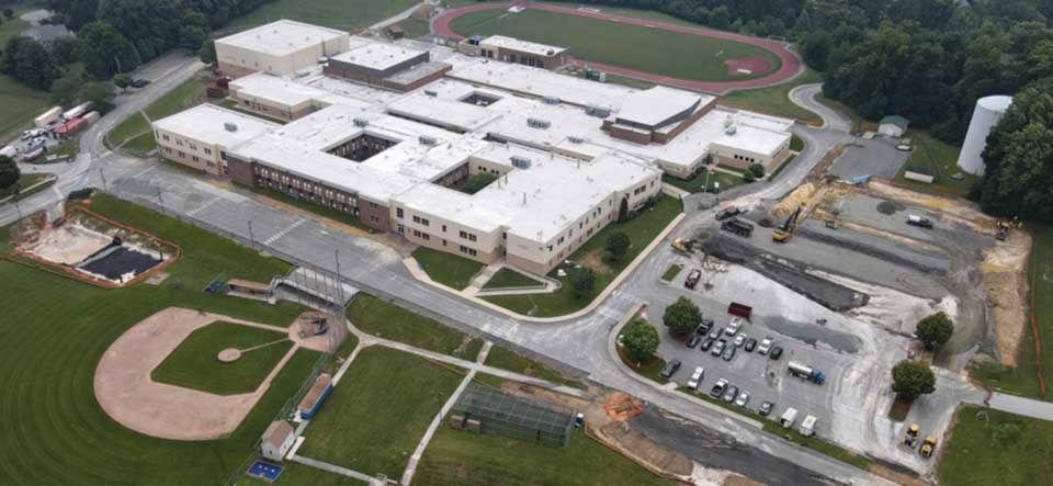 aerial image of school under construction