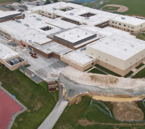 aerial image of school under construction