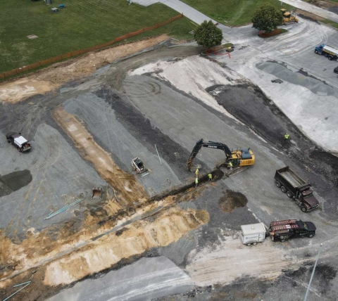 aerial image of school under construction