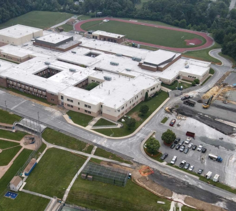 aerial image of school under construction