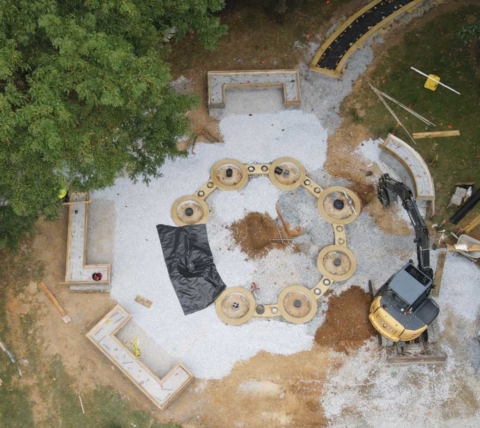 aerial of veterans memorial park construction