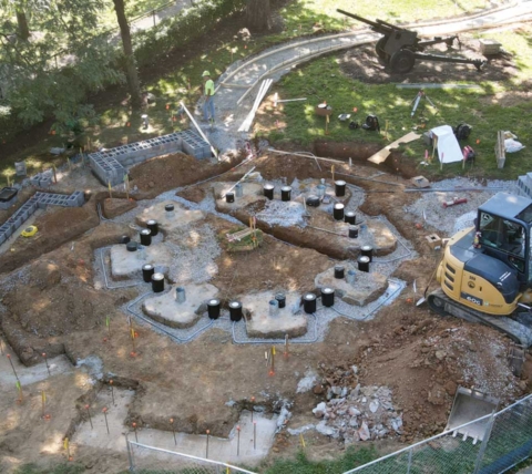 aerial of veterans memorial park construction