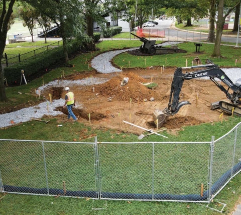 aerial of veterans memorial park construction