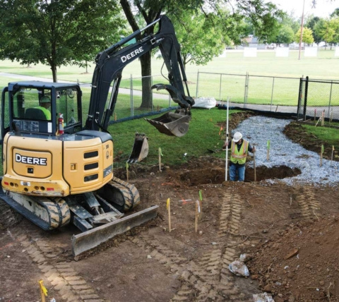 aerial of veterans memorial park construction