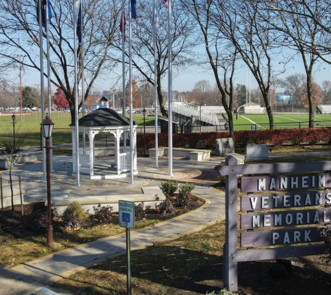 manheim veterans memorial plaza and sign