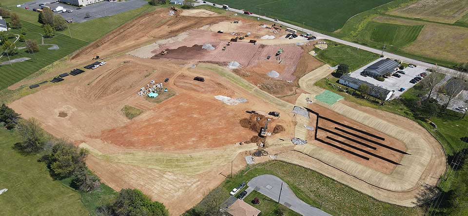 aerial of apartment building construction sitev